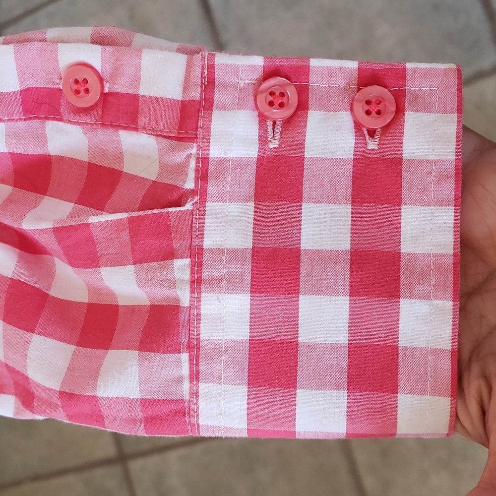 Vintage Red Pink Gingham Plaid Button Down Shirt S Cotton Long Sleeve Top - Picture 10 of 13